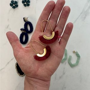 Madewell maroon and gold fringe earrings